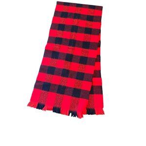 Buffalo Plaid Red & Black Wool Blend Scarf With Fringed Edges For Men & Women